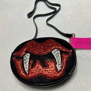 New Betsey Johnson Red Lips with Fangs Shoulder Crossbody Bag